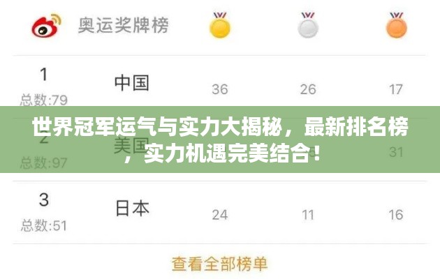 世界冠军运气与实力大揭秘，最新排名榜，实力机遇完美结合！