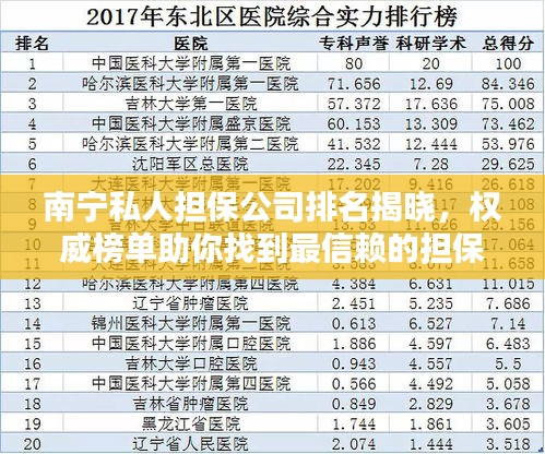 南宁私人担保公司排名揭晓，权威榜单助你找到最信赖的担保机构！